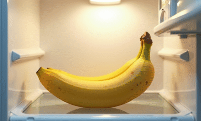Banane mûre dans un réfrigérateur moderne et lumineux