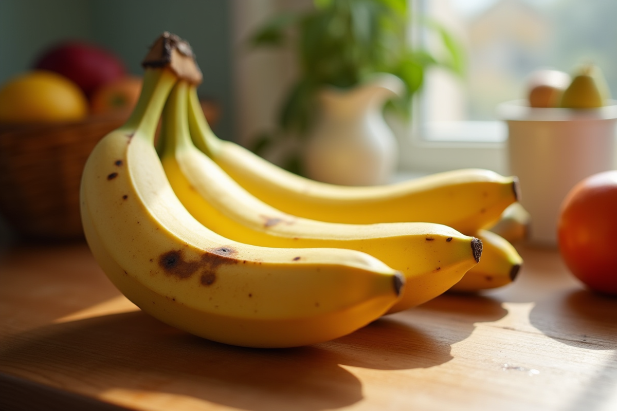 Bananes sur un plan de travail avec erreurs de stockage