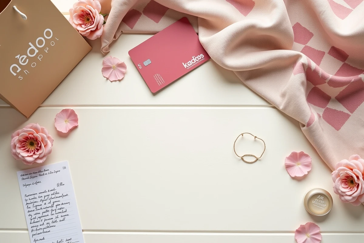 Carte cadeau Kadéos Edenred posée avec des accessoires mode et beauté en flat lay