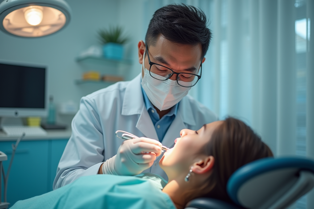Dentiste examinant un patient dans une clinique dentaire moderne