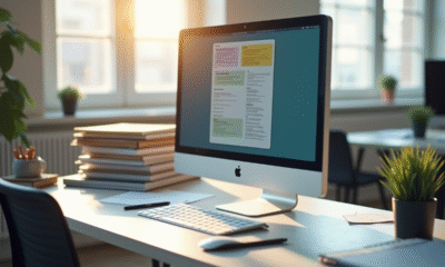 Espace de travail moderne d'un enseignant lumineux et organisé