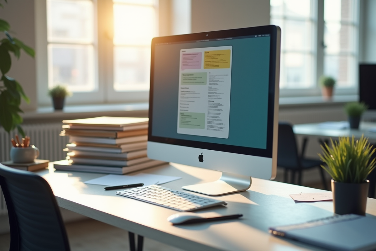 Espace de travail moderne d'un enseignant lumineux et organisé