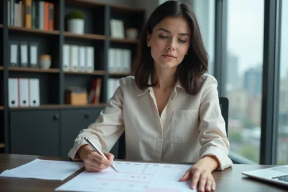 Jeune femme professionnelle planifiant dates sur calendrier