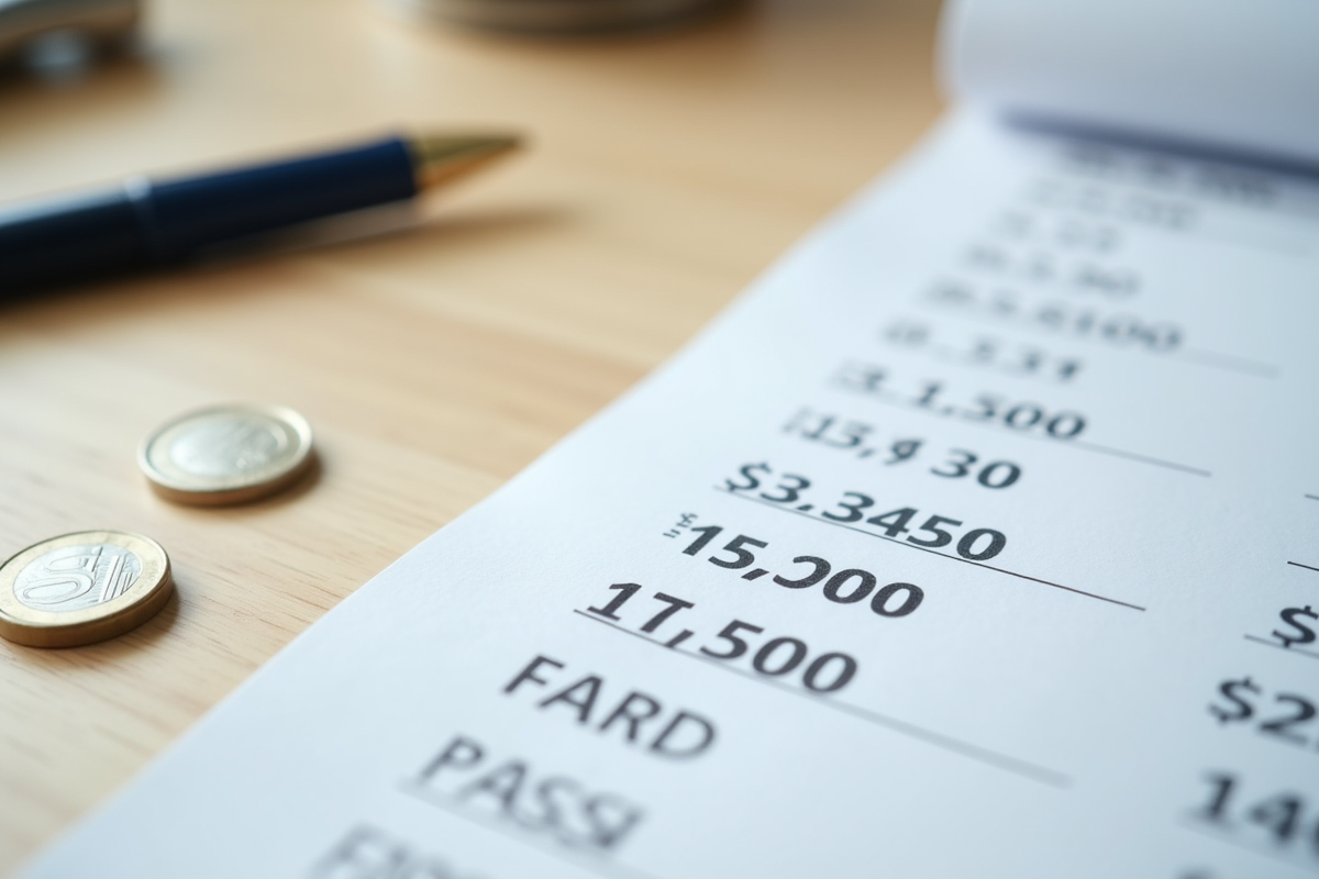 Zoom sur une fiche de paie avec pièces d euro et stylo