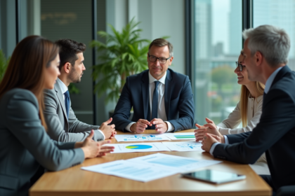 Groupe de professionnels en réunion sur l ESG et la durabilite
