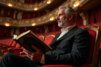 Homme en costume dans un théâtre d'opéra ancien