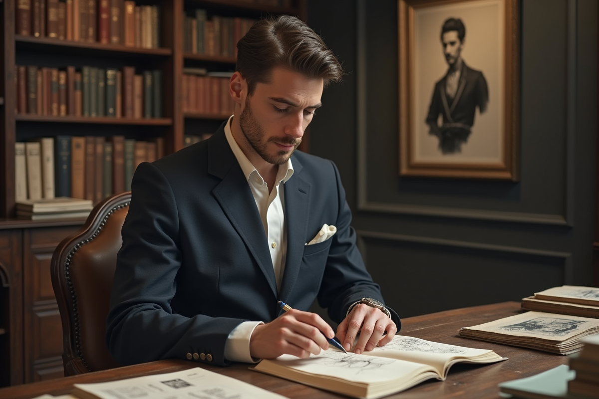 Jeune historien de la mode dans un bureau vintage