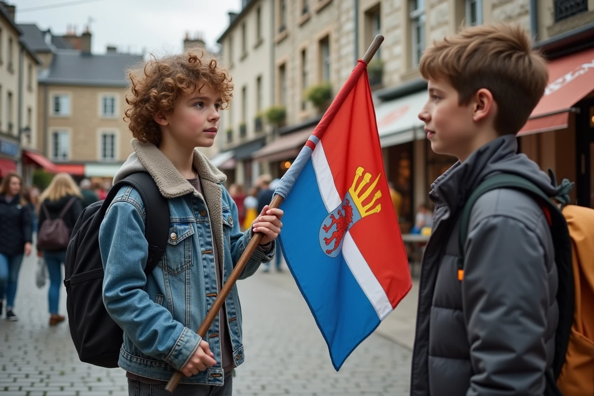 Jeune garçon avec drapeau breton lors d