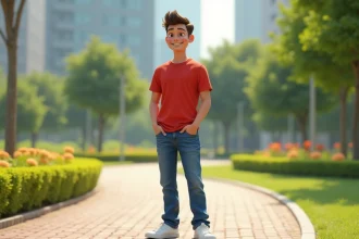 Jeune homme souriant en extérieur dans un parc urbain