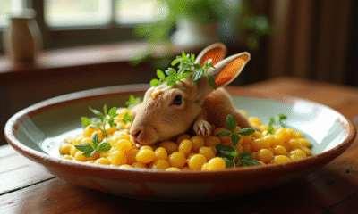Lapin à la moutarde servi dans une assiette en céramique rustique