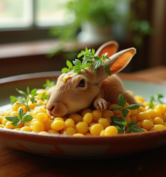 Lapin à la moutarde servi dans une assiette en céramique rustique