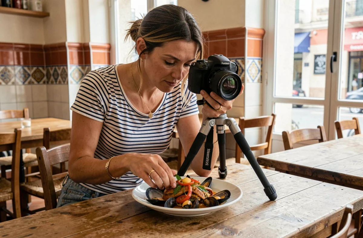 Photographe culinaire de Studio Galinette à Marseille photographiant une bouillabaisse dans un restaurant provençal aux carreaux de faïence