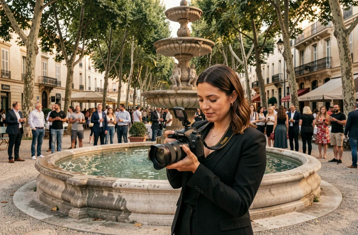 Photographe événementiel de Studio Thuria captant une scène animée lors d'un événement en plein air à Aix-en-Provence
