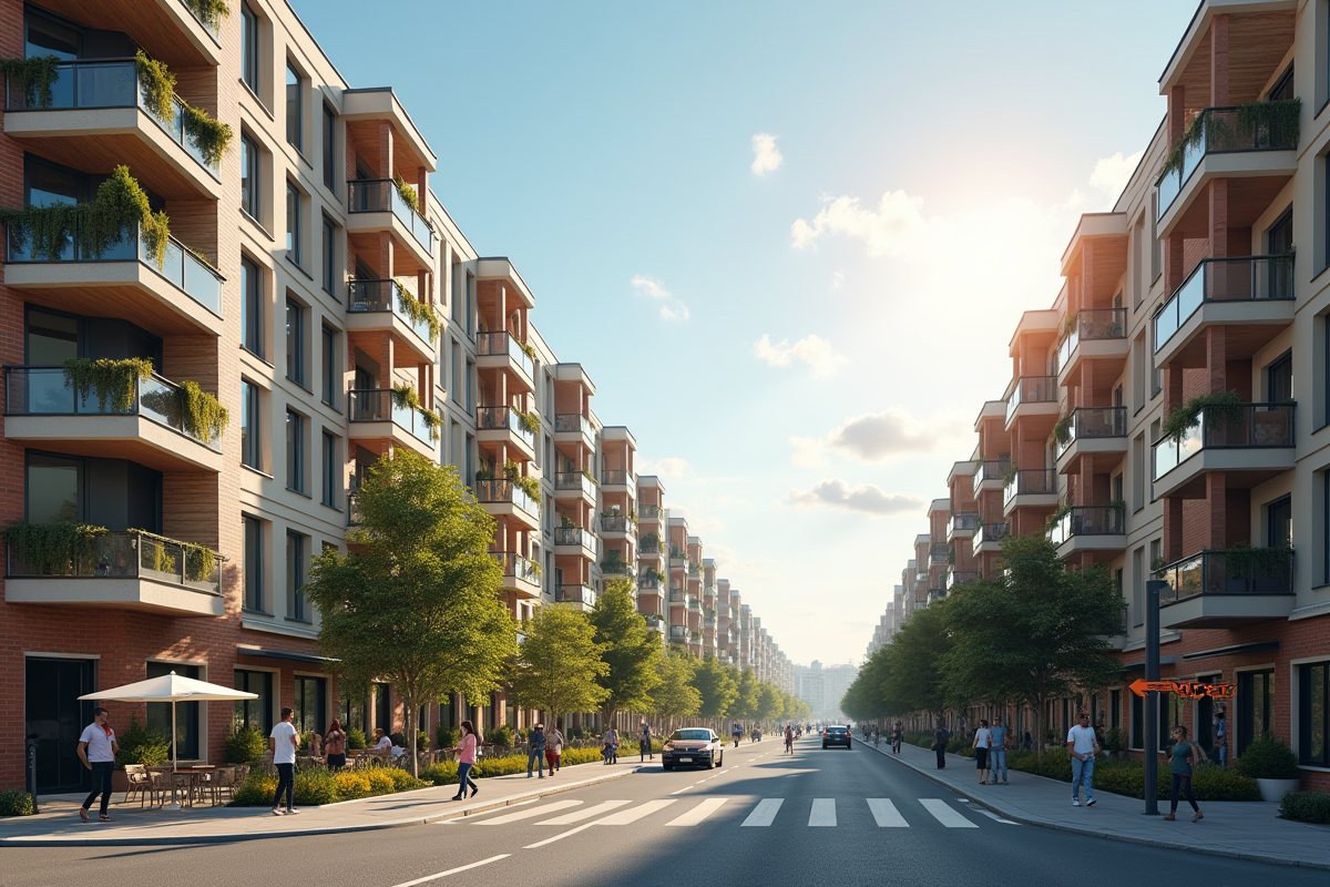 Ville européenne moderne avec immeubles abordables et rues animées